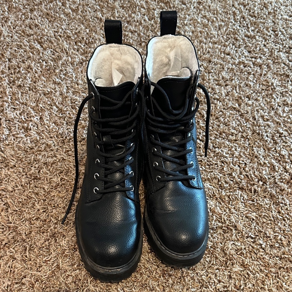 H&M Black Lace-Up Moto Boots